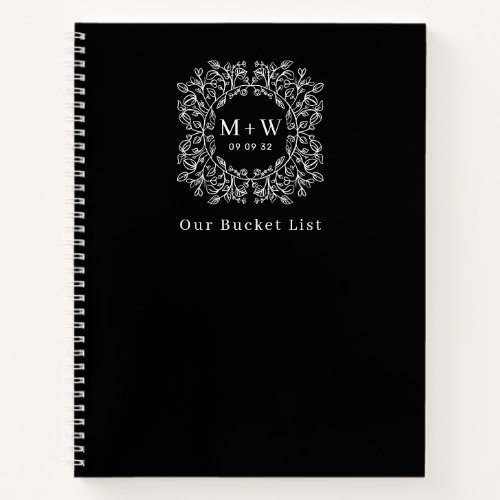 Black Line Art Floral Monogram Our Bucket List Notebook