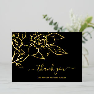 Black Line Art Floral Wedding Foil Thank You Card