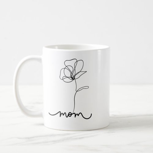 BLACK LINE ART FLOWER MOM COFFEE MUG