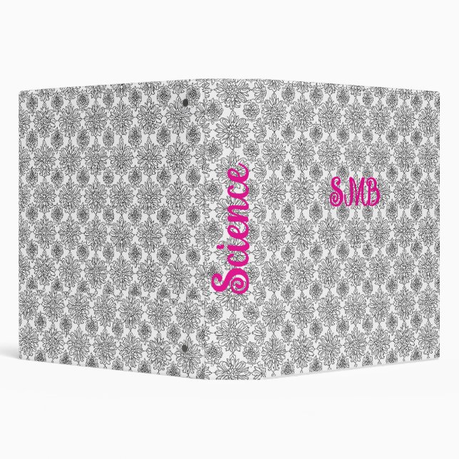 Black Line Botanical Floral Pattern 3 Ring Binder (Background)