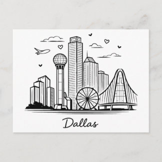 Black line Dallas illustration Postcard