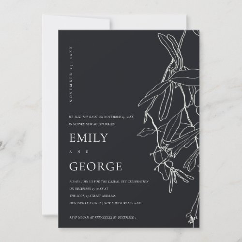 BLACK LINE DRAWING FLORAL WE TIED THE KNOT INVITE