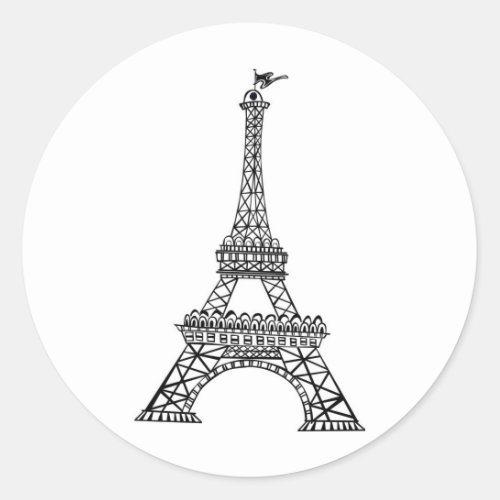 Black Line Eiffel Tower Classic Round Sticker