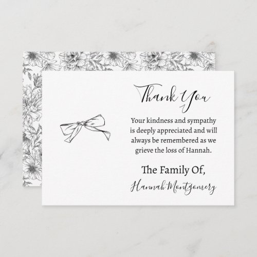 Black Line Florals Funeral Sympathy Thank You Note Card