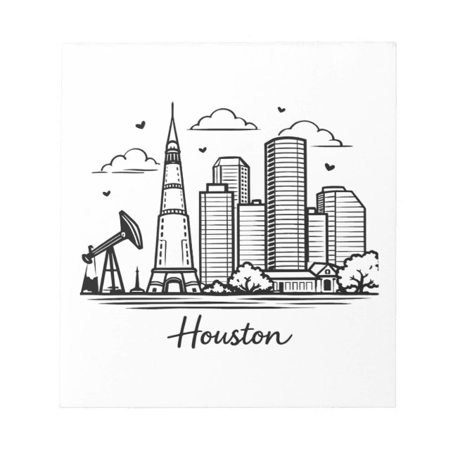Black line Houston illustration Notepad (Front)