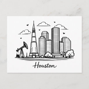 Black line Houston illustration Postcard
