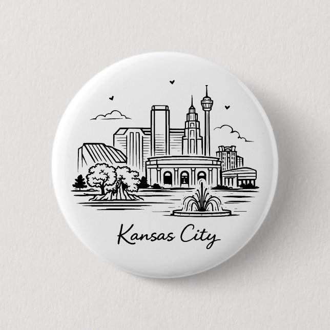 Black line Kansas city illustration Button (Front)