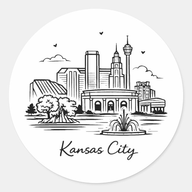 Black line Kansas city illustration Classic Round Sticker (Front)