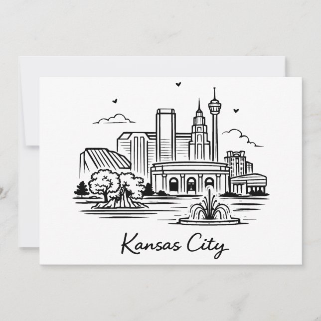 Black line Kansas city illustration Invitation (Front)