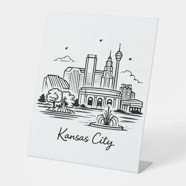 Black line Kansas city illustration Pedestal Sign (Front)