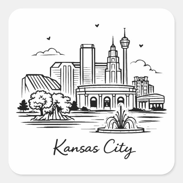 Black line Kansas city illustration Square Sticker (Front)