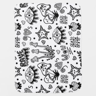 Black line psychedelic hand drawn seamless pattern baby blanket