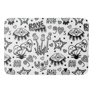 Black line psychedelic hand drawn seamless pattern bath mat