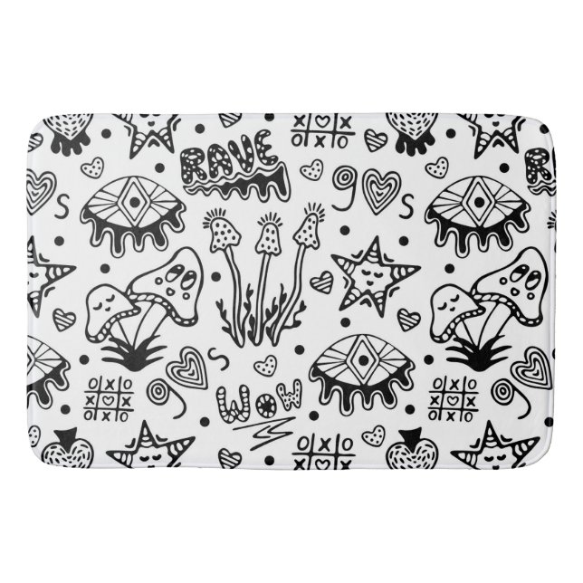 Black line psychedelic hand drawn seamless pattern bath mat (Front)