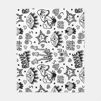 Black line psychedelic hand drawn seamless pattern fleece blanket