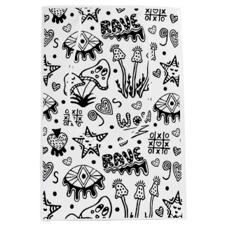 Black line psychedelic hand drawn seamless pattern medium gift bag