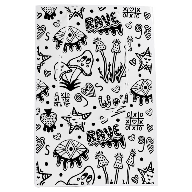 Black line psychedelic hand drawn seamless pattern medium gift bag (Front)