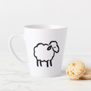 Black Line Sheep – Cozy Animal Ink Design on Latte Mug