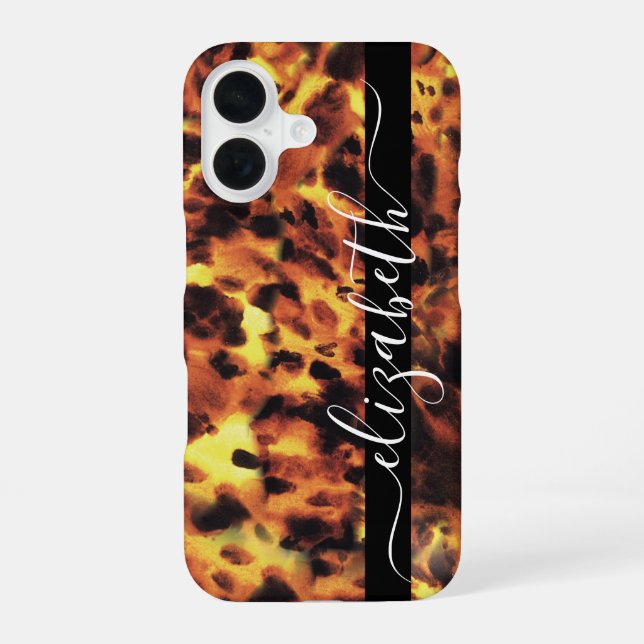 Black Line White Script Your Name Tortoiseshell Iphone Case (Back)