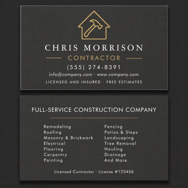 Black Linen Building Construction  Business Card (Creator Uploaded)
