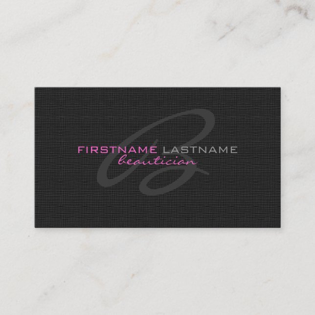Black Linen Burlap Texture Beautician Card (Front)