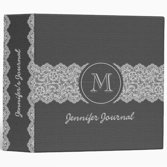 Black Linen Burlap & White Lace Binder (Front/Spine)