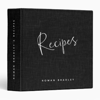 Black Linen Clean Personalized Recipe Journal 3 Ring Binder