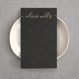 Black Linen Signature Script Earring Display  Business Card