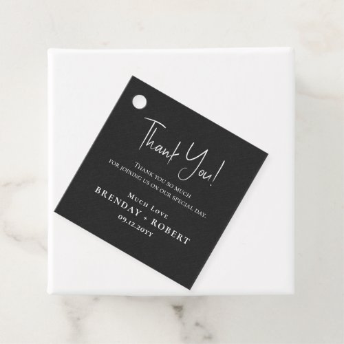 Black linen Simple Script Welcome Thank You Card Favor Tags