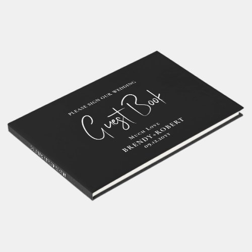 Black linen Simple Script Welcome Thank You Card Guest Book