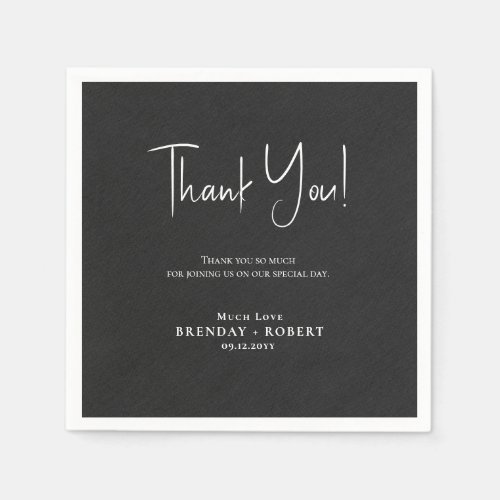 Black linen Simple Script Welcome Thank You Card Napkins