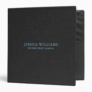 Black linen texture custom blue typography 3 ring binder