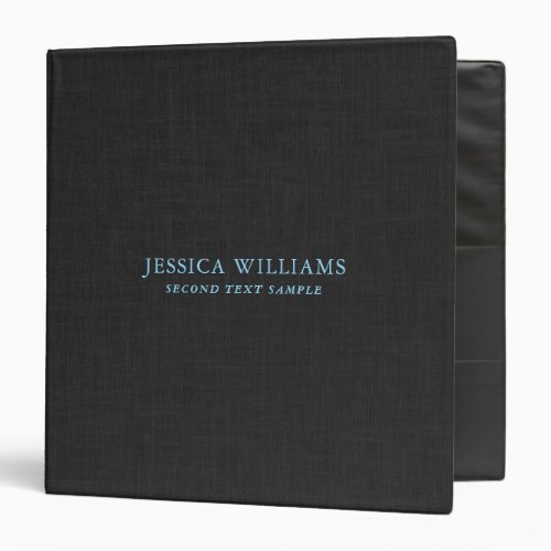 Black linen texture custom blue typography 3 ring binder