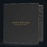 Black linen texture custom gold typography 3 ring binder<br><div class="desc">Experience the elegance of a black faux linen texture image,  paired with striking gold typography. This minimalistic design not only elevates your professional appearance but is also effortlessly customizable,  making it the perfect choice for all your record-keeping needs.</div>