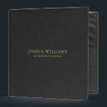 Black linen texture custom gold typography 3 ring binder<br><div class="desc">Experience the elegance of a black faux linen texture image,  paired with striking gold typography. This minimalistic design not only elevates your professional appearance but is also effortlessly customizable,  making it the perfect choice for all your record-keeping needs.</div>