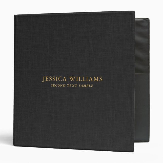 Black linen texture custom gold typography 3 ring binder (Front/Inside)