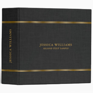 Black linen texture custom gold typography 3 ring binder