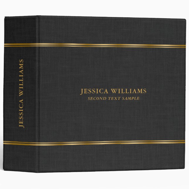 Black linen texture custom gold typography 3 ring binder (Front/Spine)