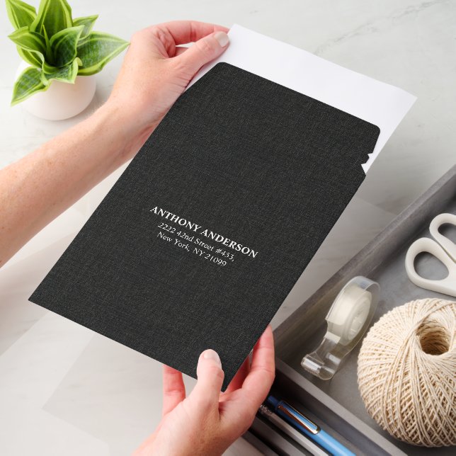 Black Linen Texture Monogram Minimalism      Envelope Mailers (Desk)