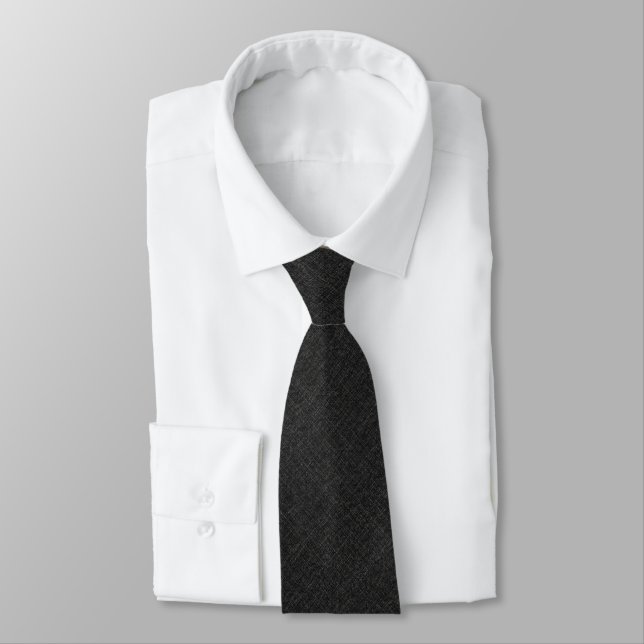 Black Linen Texture Neck Tie (Tied)