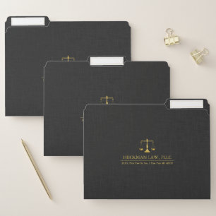 Black Linen Texture Print Gold Justice Scale File Folder