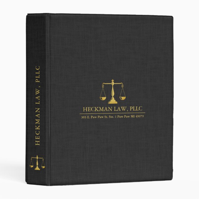 Black Linen Texture Print Gold Justice Scale Mini Binder (Front/Spine)