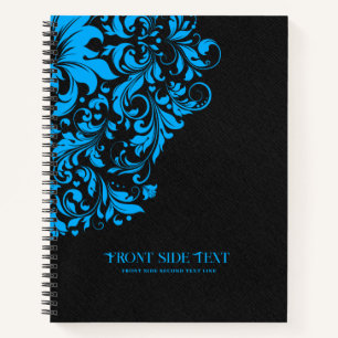 Black Linen Texture With Blue Floral Lace Notebook