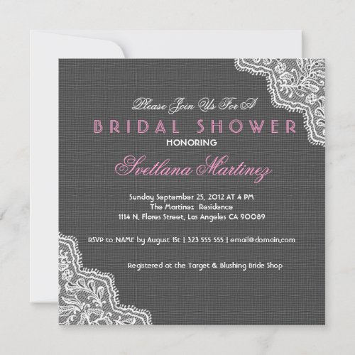 Black Linen &amp; White Lace Bridal Shower Invite