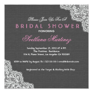 Linen Bridal Shower Invitations Zazzle Black Linen White Lace Bridal Shower Invite