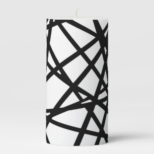 Black Lines And Irregular White Shapes Abstract Pillar Candle