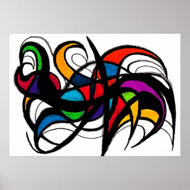 Black Lines Color Block Abstract Poster (Front)