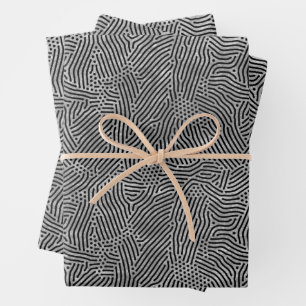 Black Lines Dots Silver Faux Foil Wrapping Paper Sheets