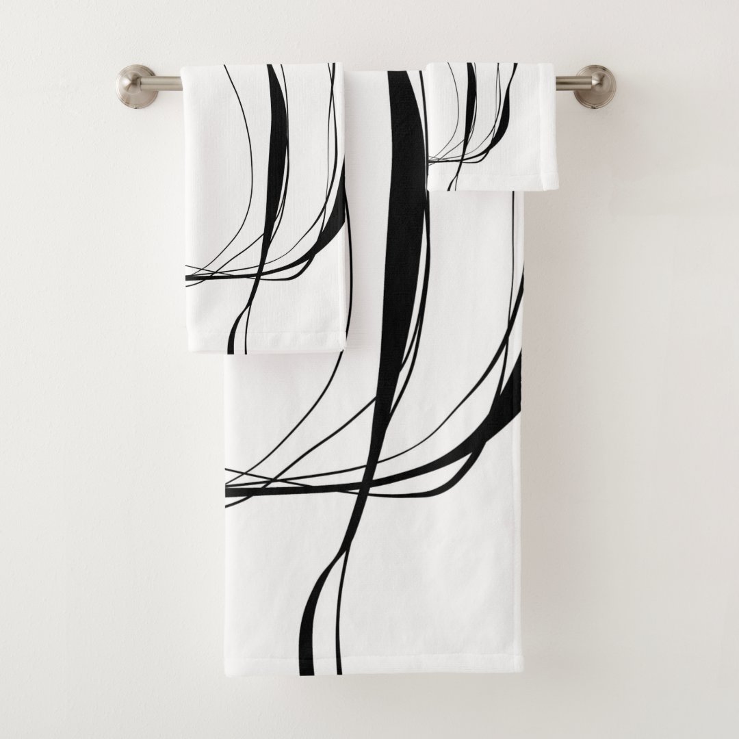 Black lines on white bath towel set Zazzle