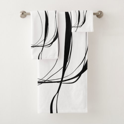 Black lines on white bath towel set